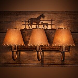 Rustic Western Horse Wall Sconce | 3-Light Metal Fixture | Shades | Lodge Decor
